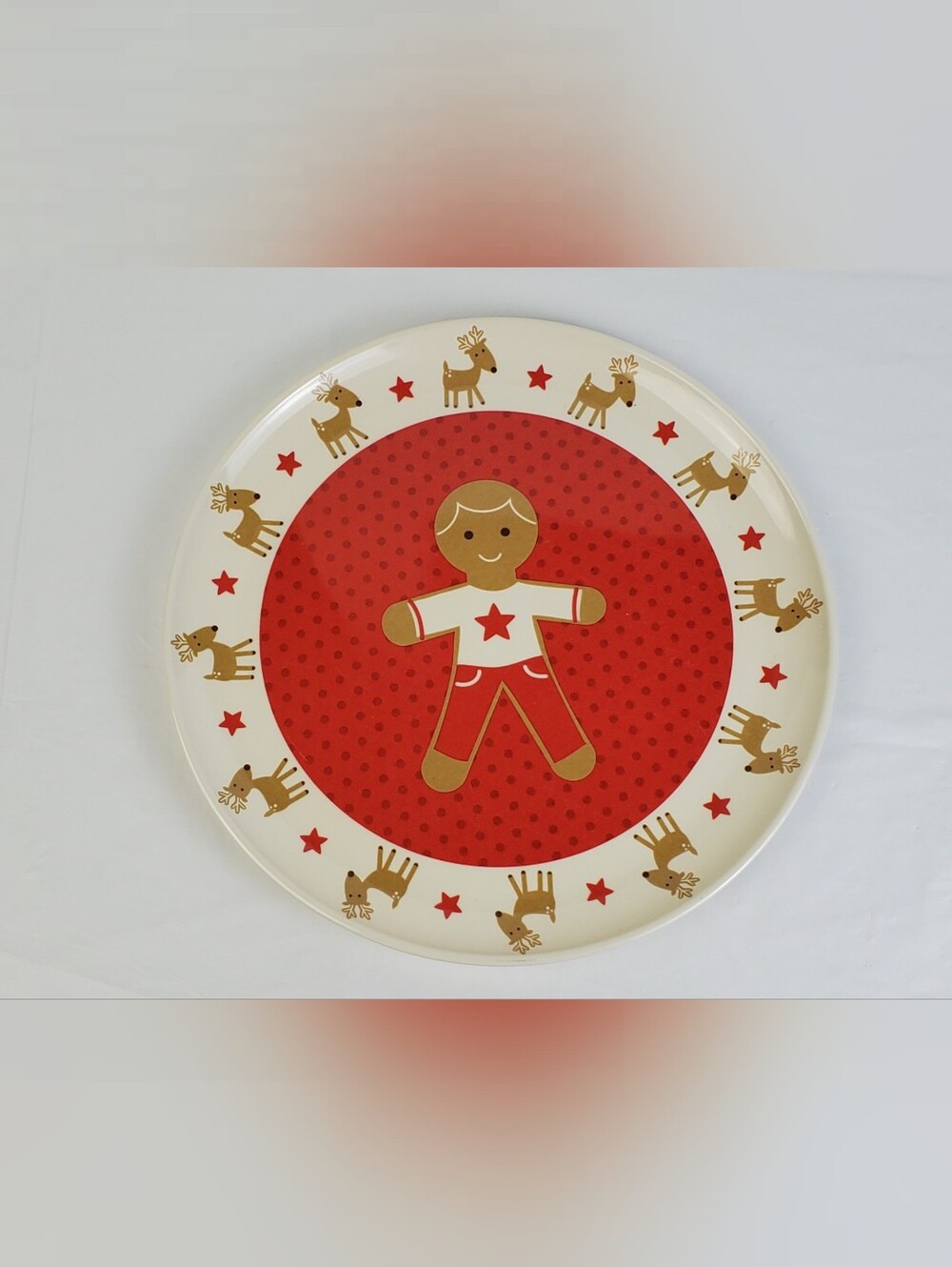 World Market Kids Childrens Gingerbread Reindeer Melamine Plate Christmas - GUC